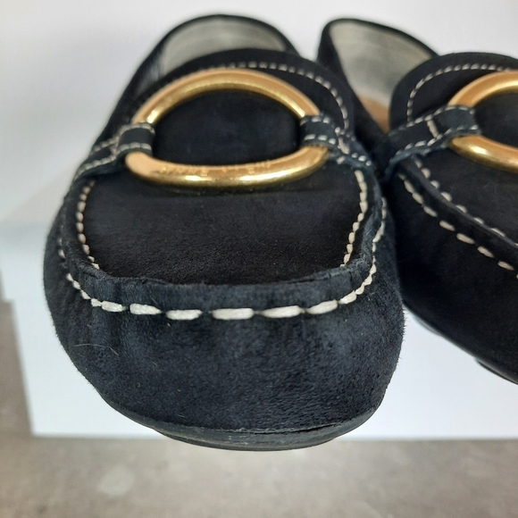 Anne Klein I FLEX Loafers Leather Black Gold Accent Logo Quiet Luxury Size 10.5 - Picture 4 of 16